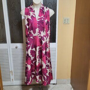 CALVIN KLEIN Pink Floral Notch Neck Sleeveless A-line Stretchy Dress